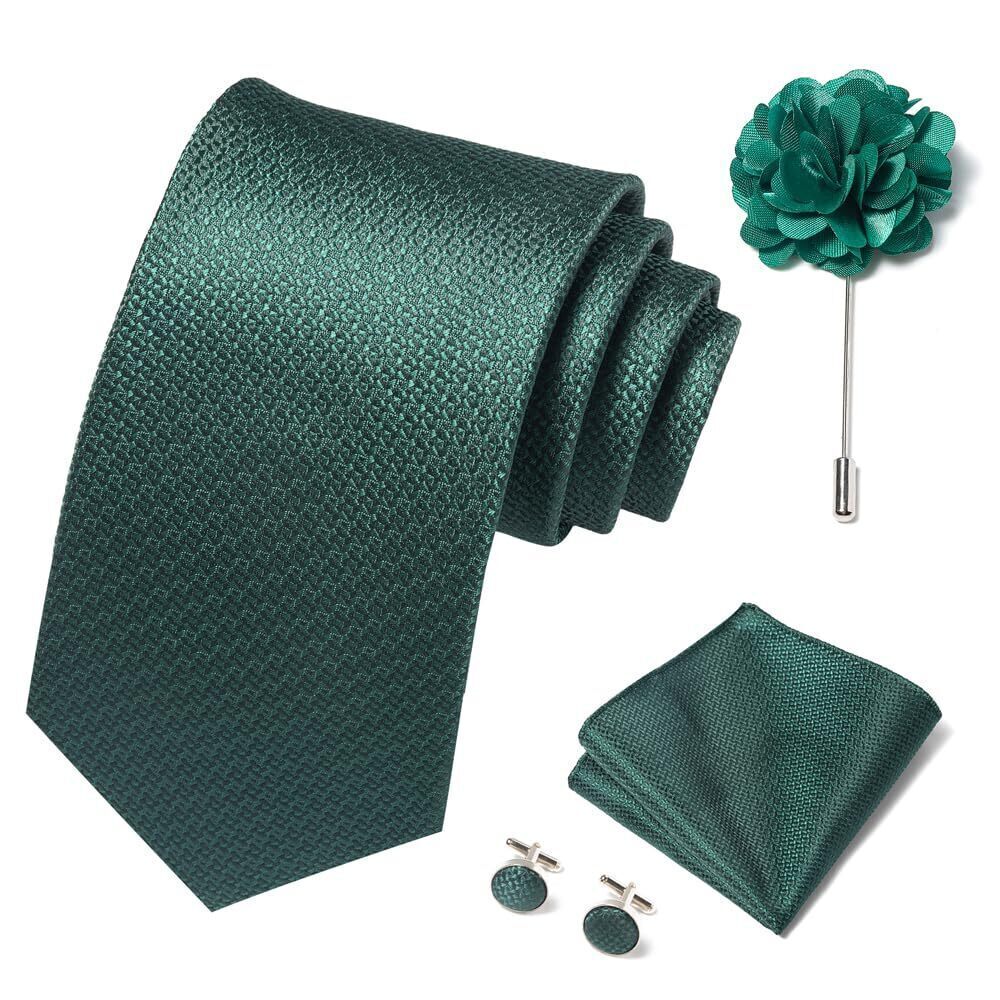 3941 Solid Color Ties Set Handkerchief Cufflinks Brooch 3.15 inches Classic